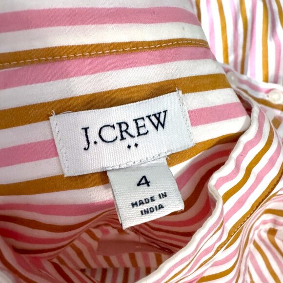 J CREW Pink Gold Brown Stripe Cotton Funnel Neck Blouse Tunic Top Womens M - Picture 4 of 6